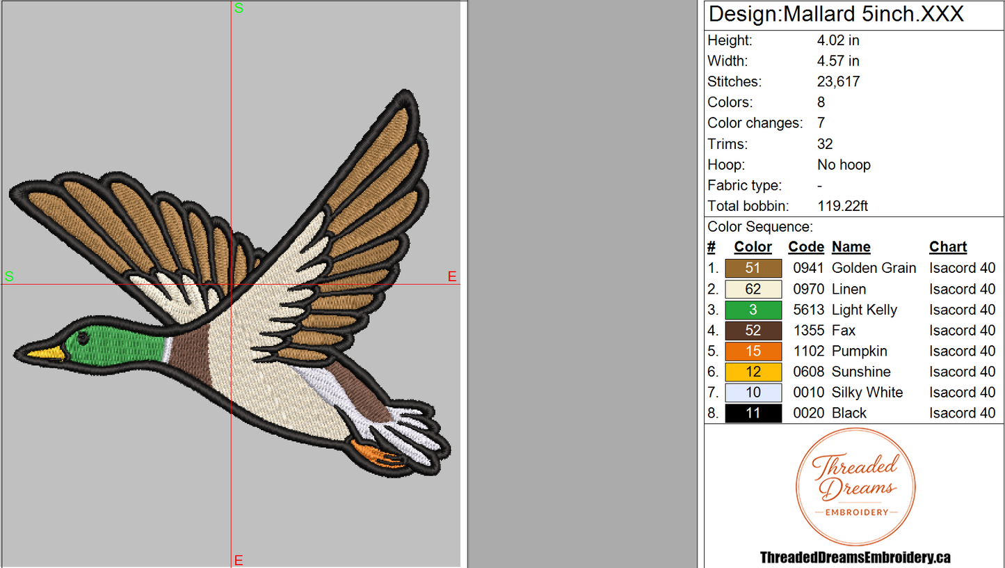 Mallard Embroidery Design File | Digital Download | 6 Sizes & 7 Formats Included