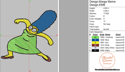Marge Simpson Meme Embroidery Design File | Digital Download | 6 Sizes & 7 Formats Included Threaded Dreams