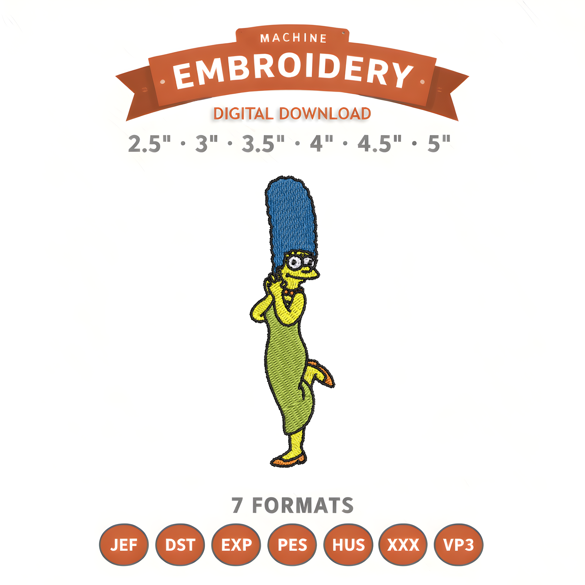Marge Simpson Embroidery Design File | Digital Download | 6 Sizes & 7 Formats Included Threaded Dreams