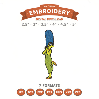 Marge Simpson Embroidery Design File | Digital Download | 6 Sizes & 7 Formats Included Threaded Dreams