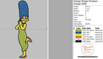 Marge Simpson Embroidery Design File | Digital Download | 6 Sizes & 7 Formats Included Threaded Dreams