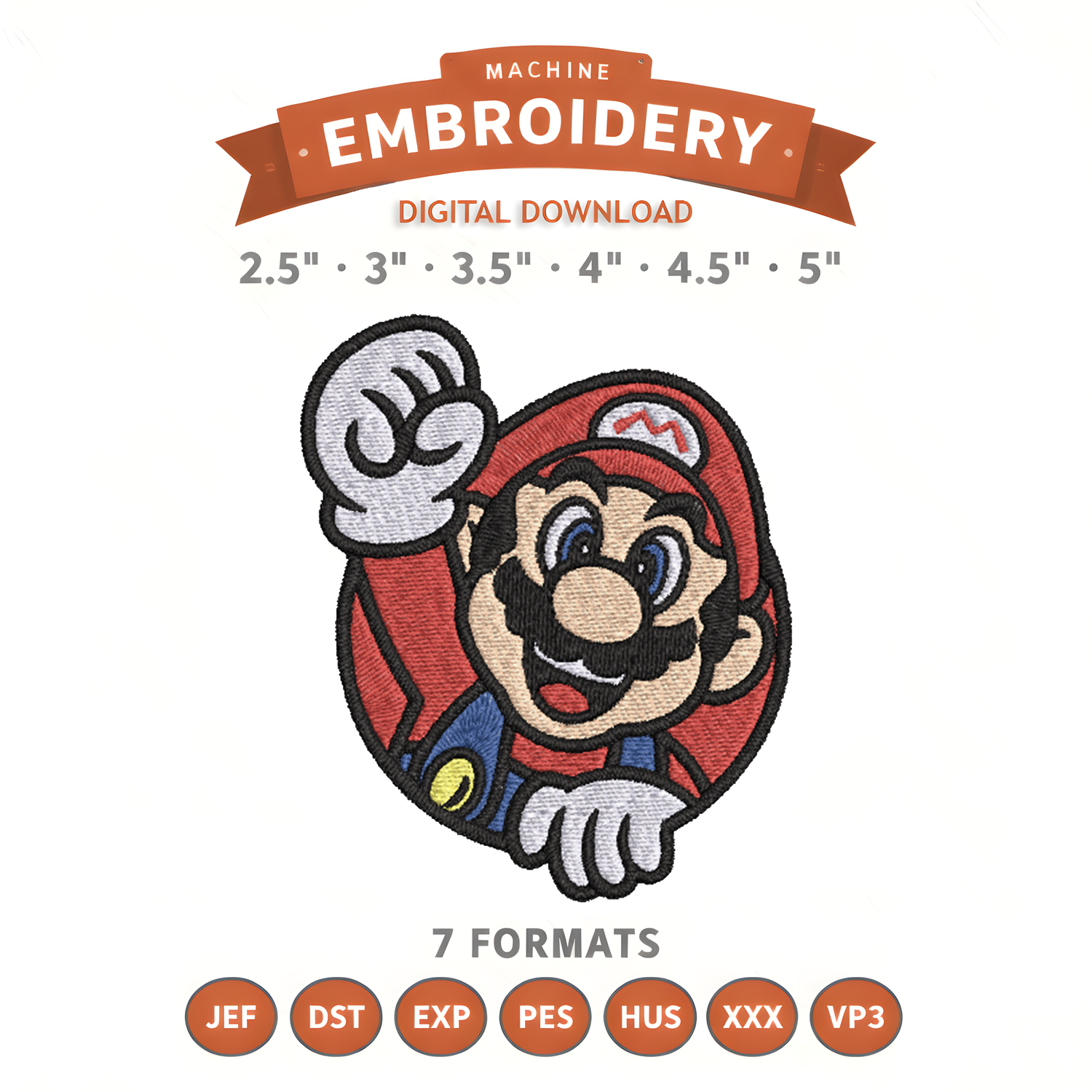 Mario Embroidery Design File | Digital Download | 6 Sizes & 7 Formats Included Threaded Dreams