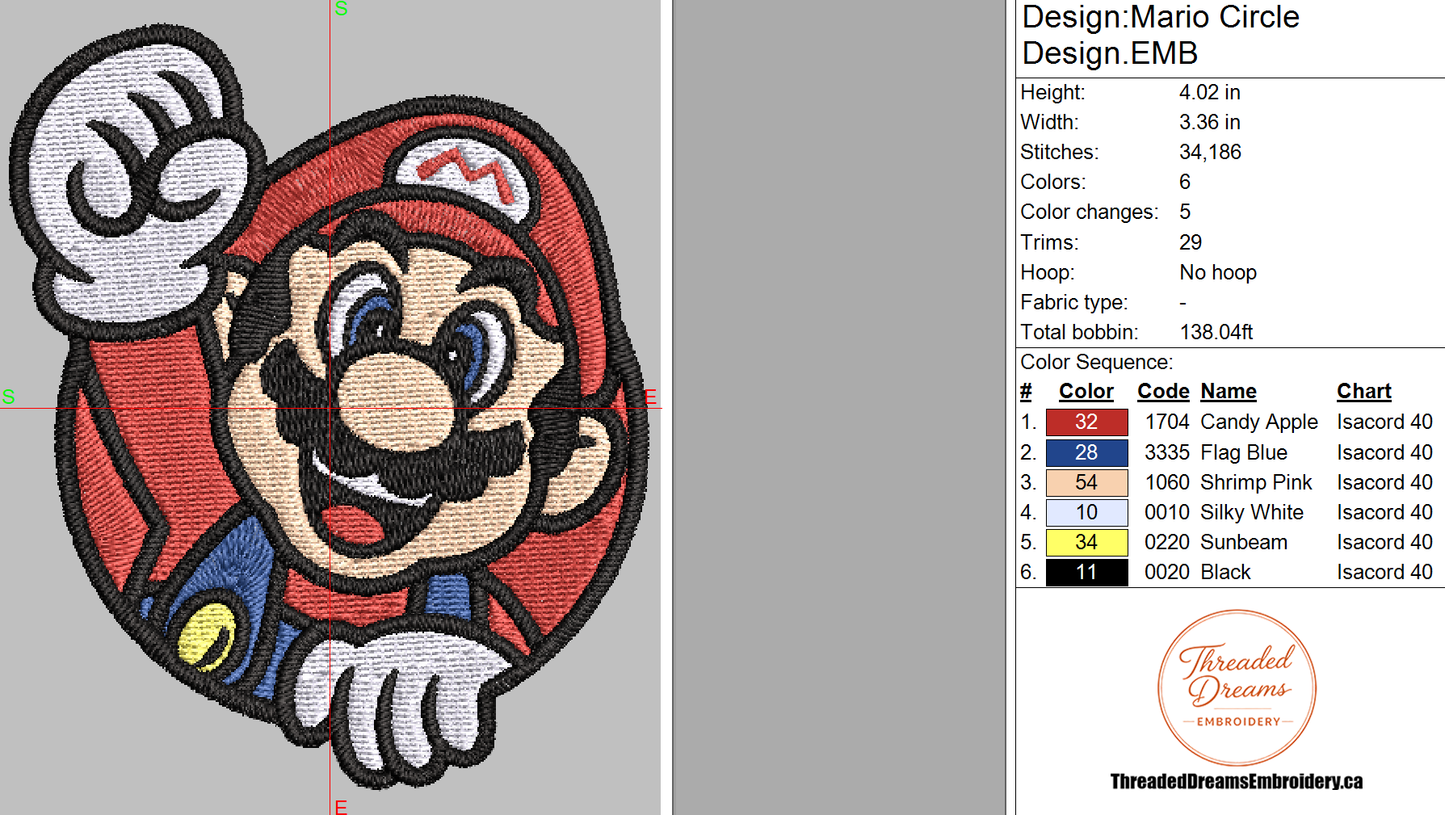 Mario Embroidery Design File | Digital Download | 6 Sizes & 7 Formats Included Threaded Dreams