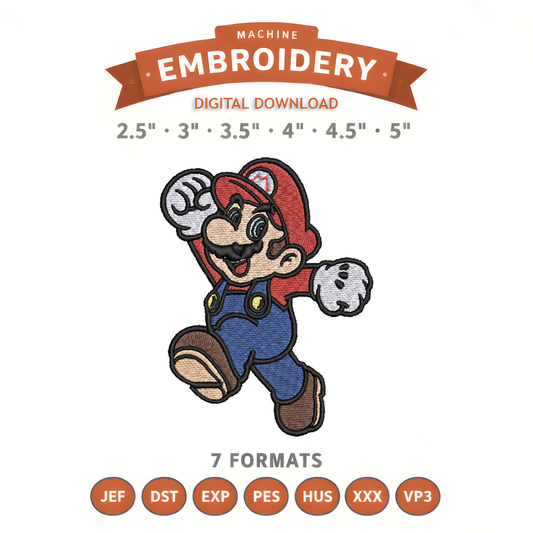 Mario Embroidery Design File | Digital Download | 6 Sizes & 7 Formats Included Threaded Dreams