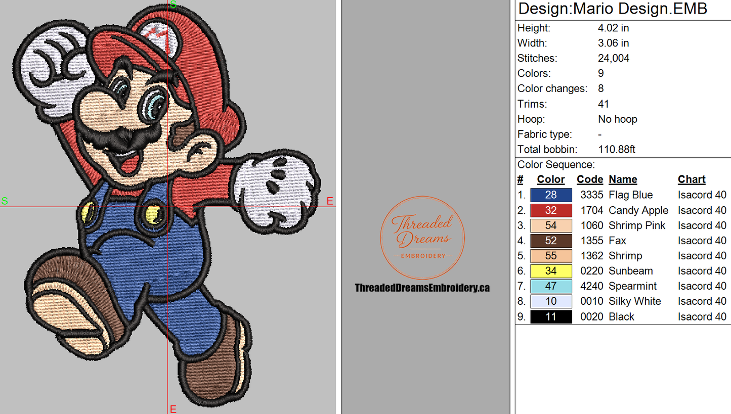 Mario Embroidery Design File | Digital Download | 6 Sizes & 7 Formats Included Threaded Dreams