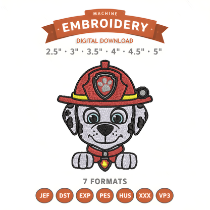 Paw Patrol Marshall Embroidery Design File | Digital Download | 6 Sizes & 7 Formats Included Threaded Dreams