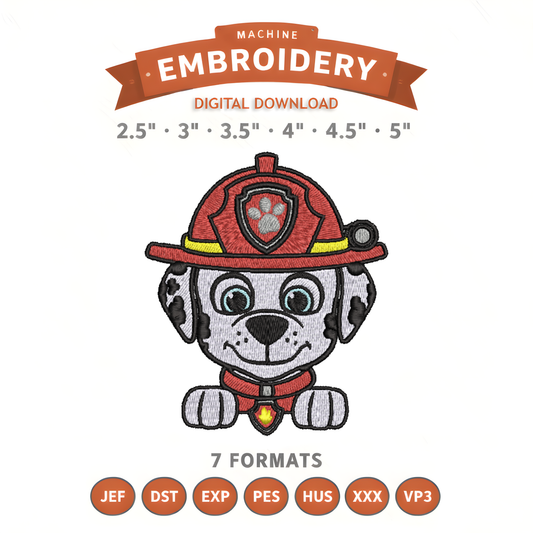 Paw Patrol Marshall Embroidery Design File | Digital Download | 6 Sizes & 7 Formats Included Threaded Dreams