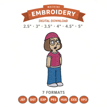Meg Griffin Embroidery Design File | Digital Download | 6 Sizes & 7 Formats Included Threaded Dreams