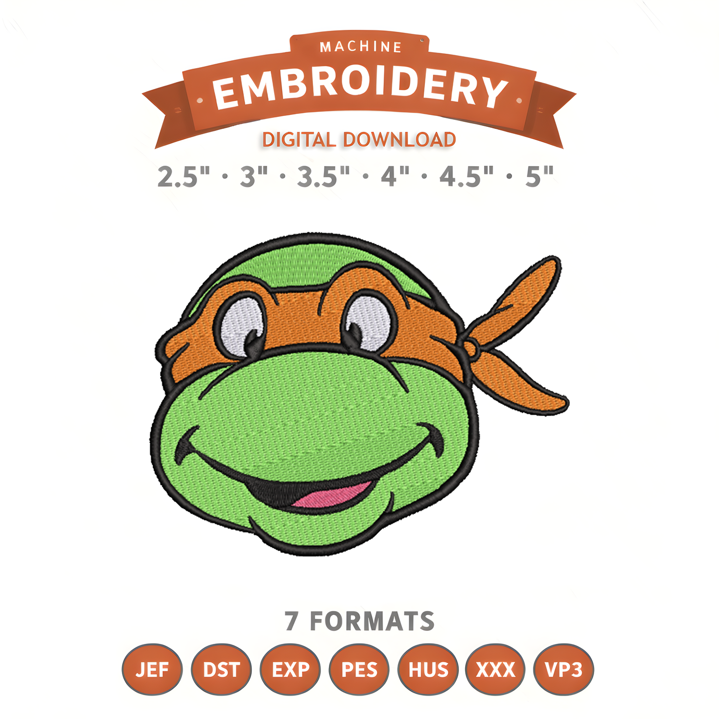 Ninja Turtles Michelangelo Embroidery Design File | Digital Download | 6 Sizes & 7 Formats Included Threaded Dreams