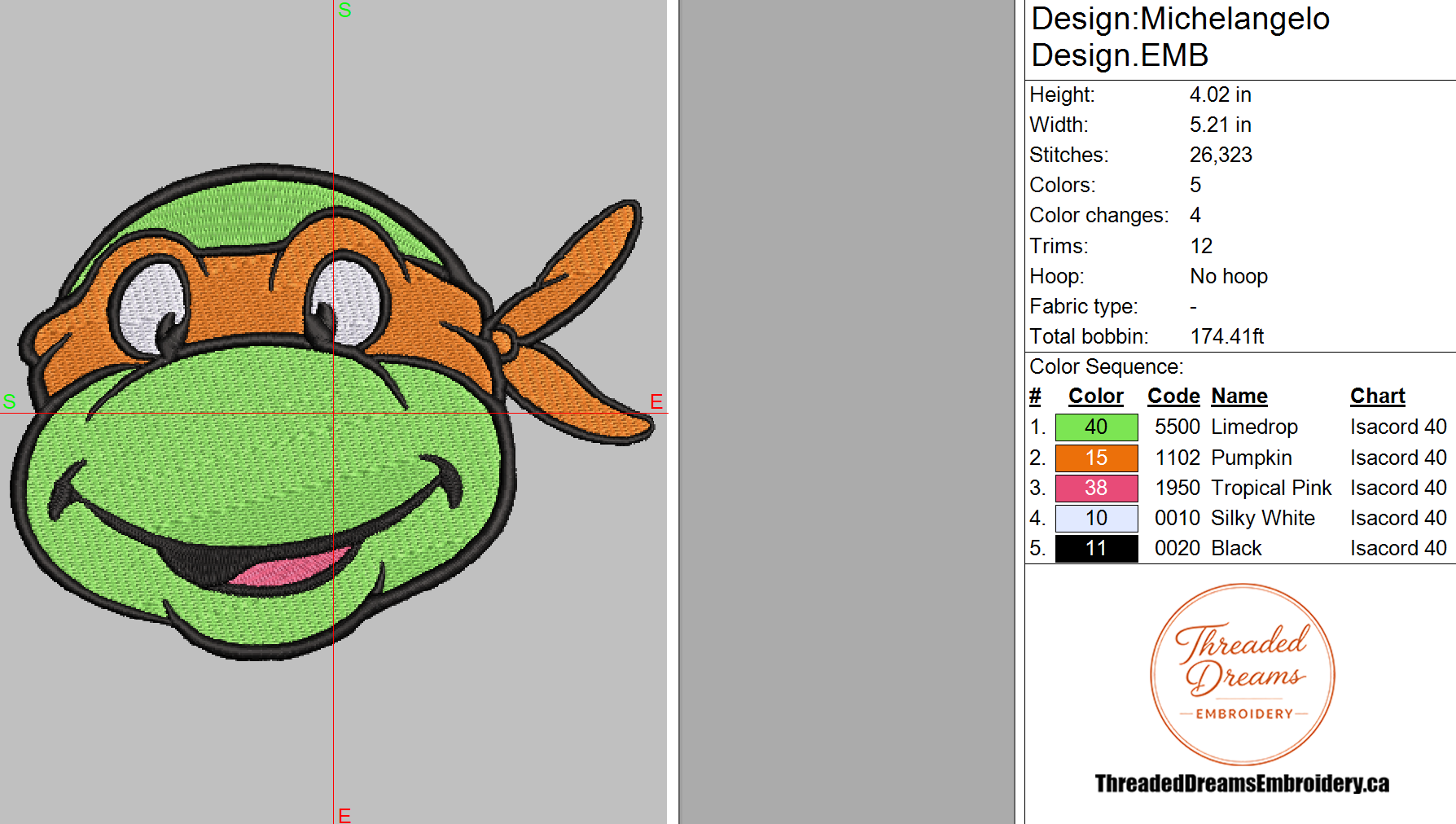 Ninja Turtles Michelangelo Embroidery Design File | Digital Download | 6 Sizes & 7 Formats Included Threaded Dreams