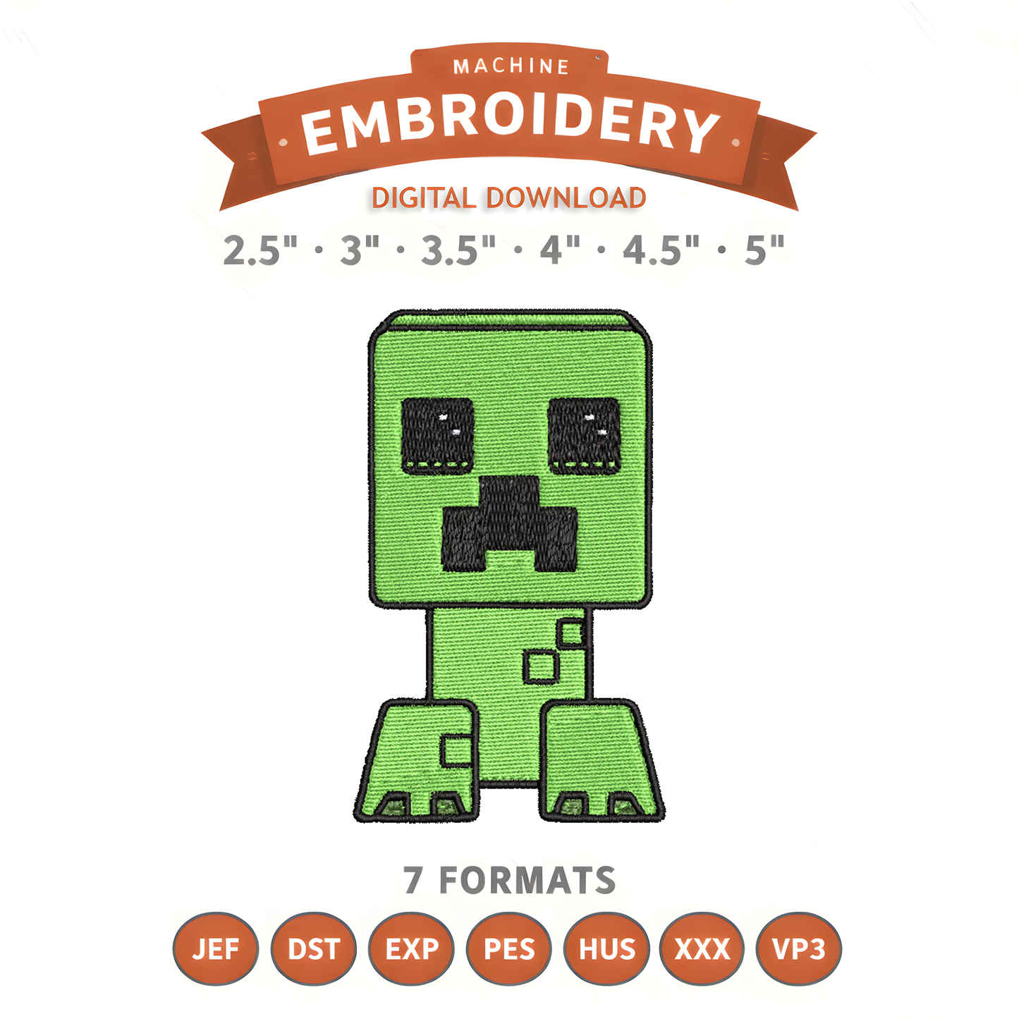 Minecraft Creeper Embroidery Design File | Digital Download | 6 Sizes & 7 Formats Included Threaded Dreams