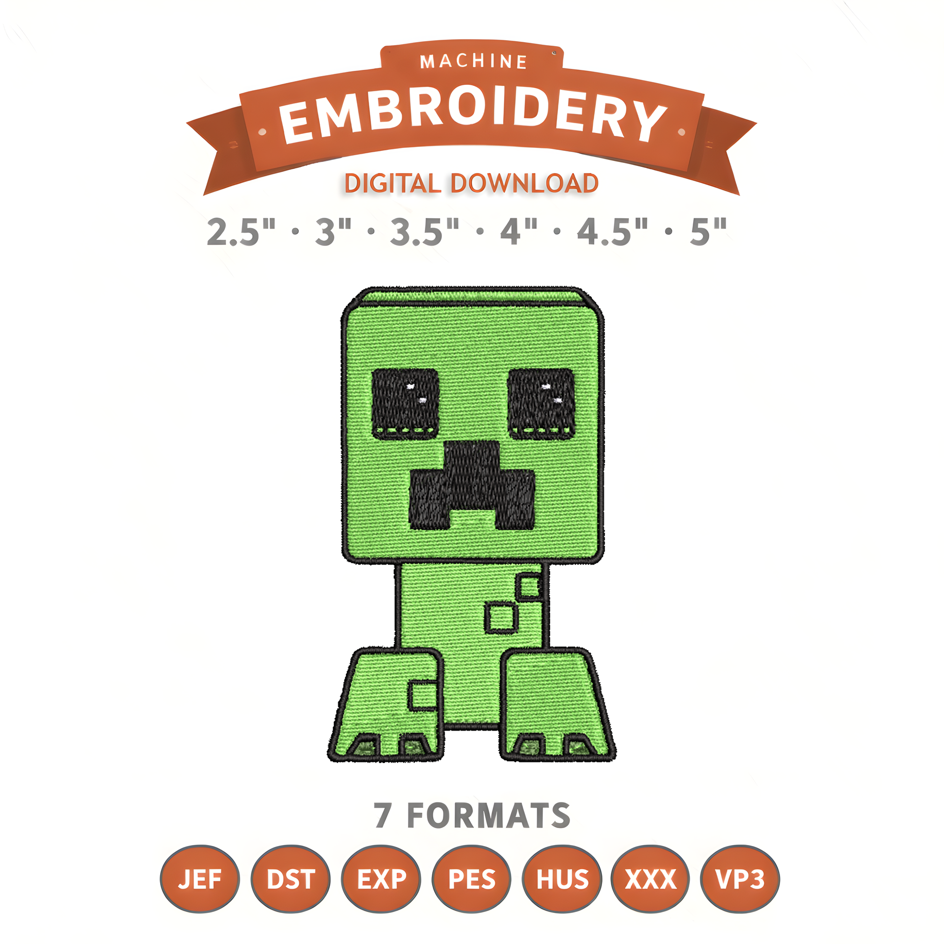 Minecraft Creeper Embroidery Design File | Digital Download | 6 Sizes & 7 Formats Included Threaded Dreams