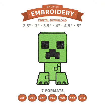 Minecraft Creeper Embroidery Design File | Digital Download | 6 Sizes & 7 Formats Included Threaded Dreams