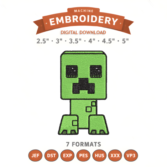 Minecraft Creeper Embroidery Design File | Digital Download | 6 Sizes & 7 Formats Included Threaded Dreams