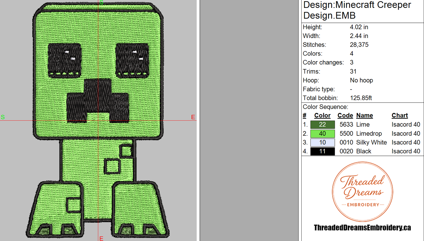 Minecraft Creeper Embroidery Design File | Digital Download | 6 Sizes & 7 Formats Included Threaded Dreams