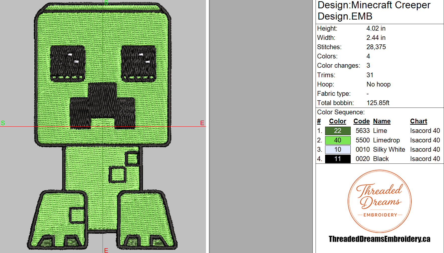 Minecraft Creeper Embroidery Design File | Digital Download | 6 Sizes & 7 Formats Included Threaded Dreams