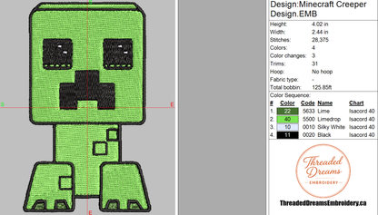 Minecraft Creeper Embroidery Design File | Digital Download | 6 Sizes & 7 Formats Included Threaded Dreams