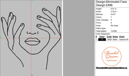 Minimalist Face Embroidery Design File | Digital Download | 6 Sizes & 7 Formats Included Threaded Dreams
