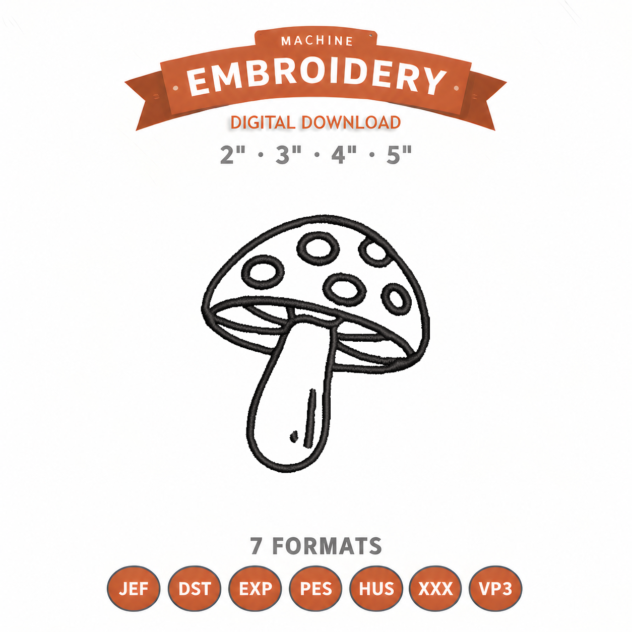 Mushroom Outline Embroidery Design File | Digital Download | 4 Sizes & 7 Formats Included Threaded Dreams