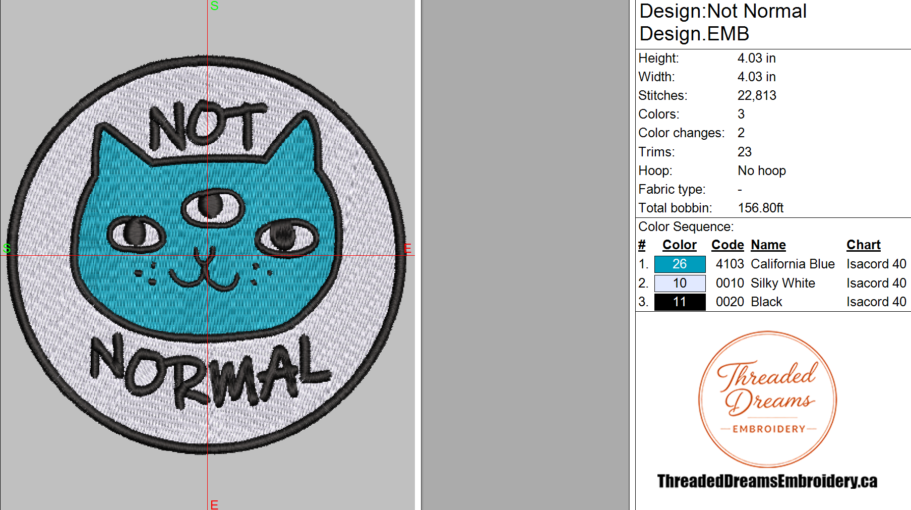 Not Normal Cat Embroidery Design File | Digital Download | 6 Sizes & 7 Formats Included Threaded Dreams