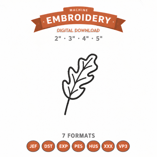 Oak Leaf Outline Embroidery Design File | Digital Download | 4 Sizes & 7 Formats Included Threaded Dreams