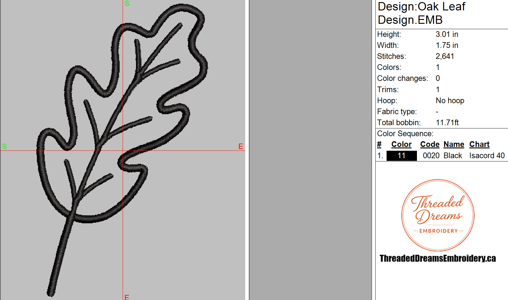 Oak Leaf Outline Embroidery Design File | Digital Download | 4 Sizes & 7 Formats Included Threaded Dreams