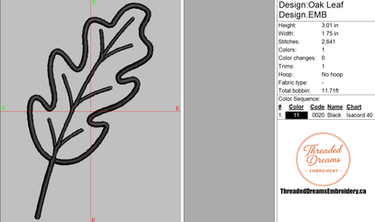 Oak Leaf Outline Embroidery Design File | Digital Download | 4 Sizes & 7 Formats Included Threaded Dreams