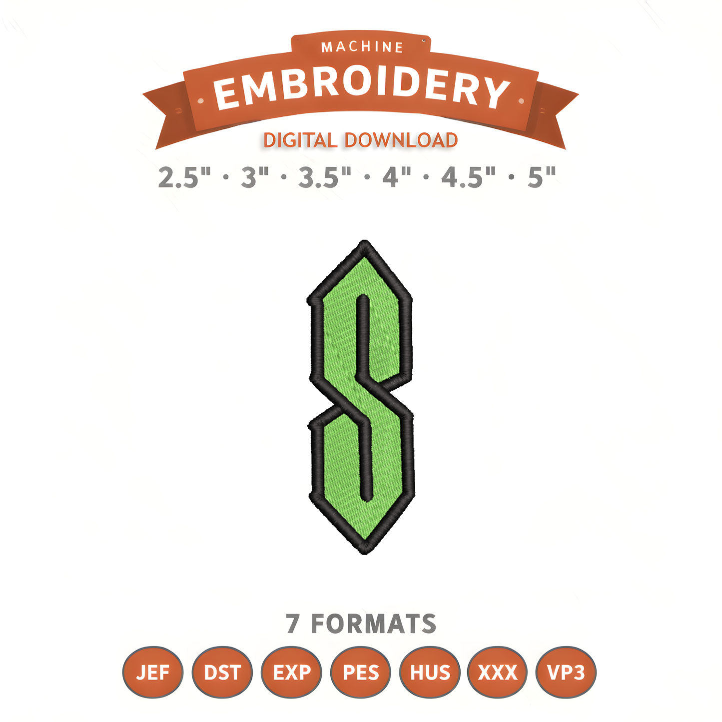 Old School "S" Embroidery Design File | Digital Download | 6 Sizes & 7 Formats Included Threaded Dreams