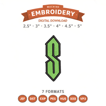 Old School "S" Embroidery Design File | Digital Download | 6 Sizes & 7 Formats Included Threaded Dreams