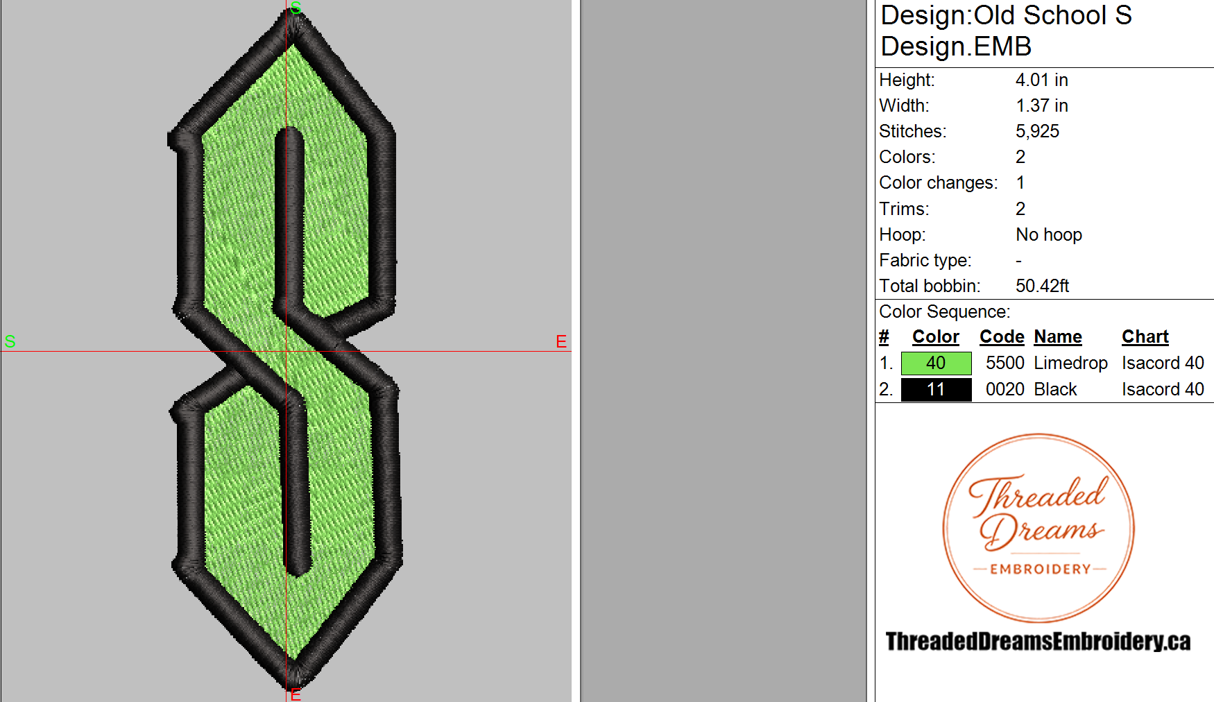 Old School "S" Embroidery Design File | Digital Download | 6 Sizes & 7 Formats Included Threaded Dreams