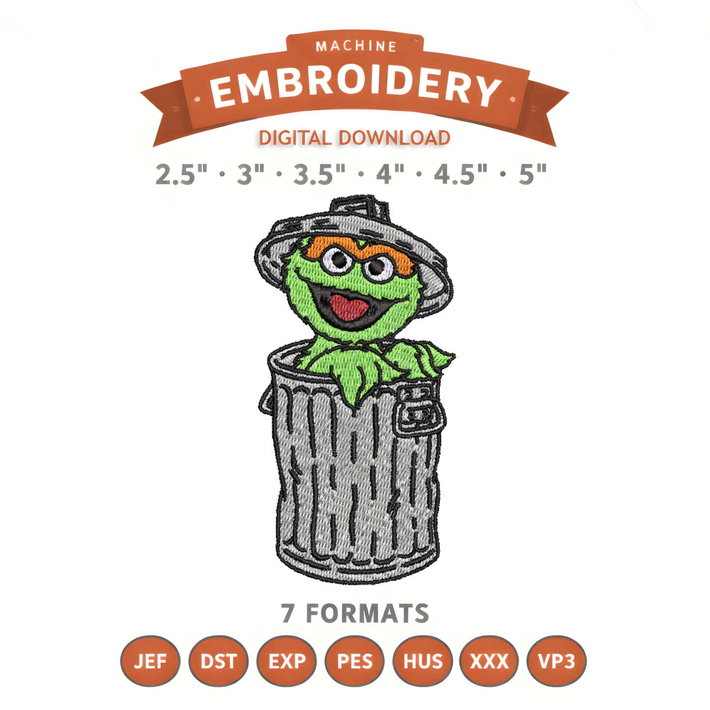 Oscar The Grouch Sesame Street Embroidery Design File | Digital Download | 6 Sizes & 7 Formats Included Threaded Dreams