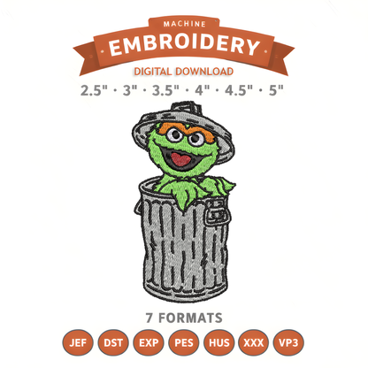 Oscar The Grouch Sesame Street Embroidery Design File | Digital Download | 6 Sizes & 7 Formats Included Threaded Dreams