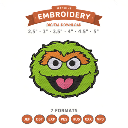 Oscar Sesame Street Embroidery Design File | Digital Download | 6 Sizes & 7 Formats Included Threaded Dreams