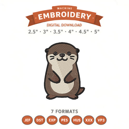 Otter Embroidery Design File | Digital Download | 6 Sizes & 7 Formats Included Threaded Dreams