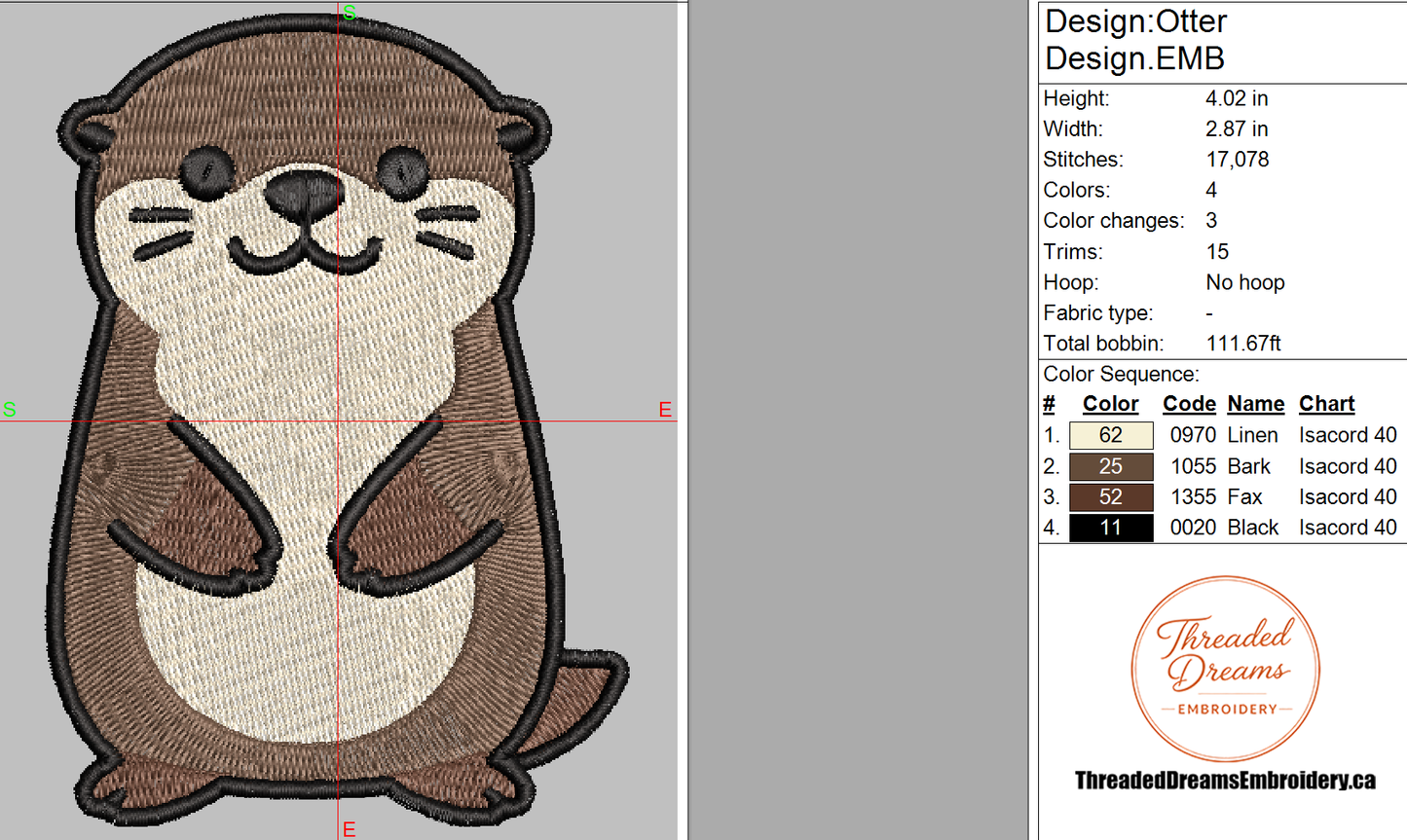 Otter Embroidery Design File | Digital Download | 6 Sizes & 7 Formats Included Threaded Dreams