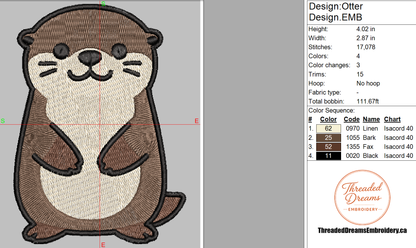 Otter Embroidery Design File | Digital Download | 6 Sizes & 7 Formats Included Threaded Dreams