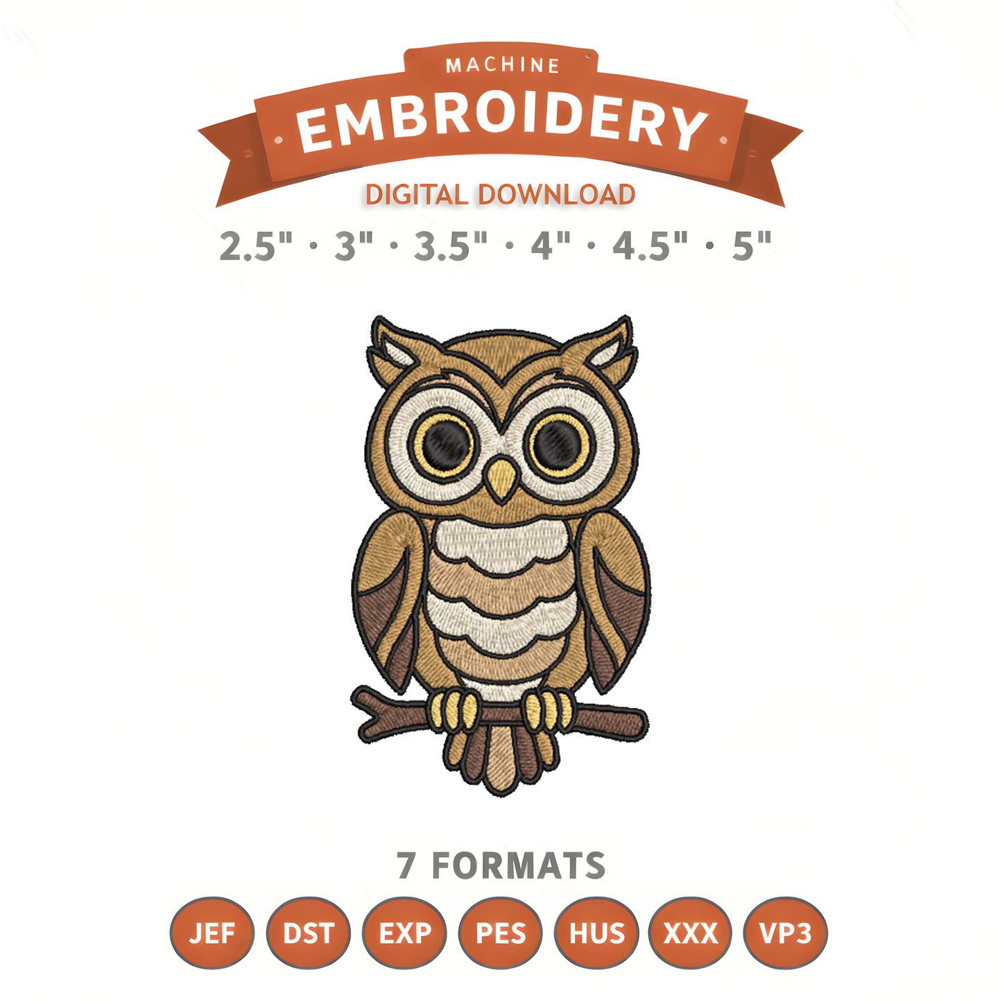 Woodland Owl Forest Animal Embroidery Design File | Digital Download | 6 Sizes & 7 Formats Included Threaded Dreams