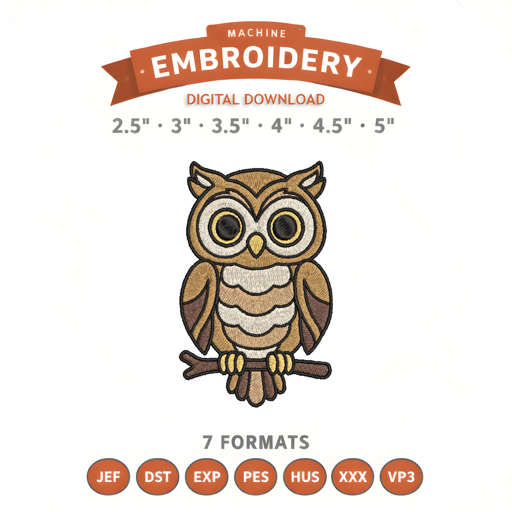 Woodland Owl Forest Animal Embroidery Design File | Digital Download | 6 Sizes & 7 Formats Included Threaded Dreams