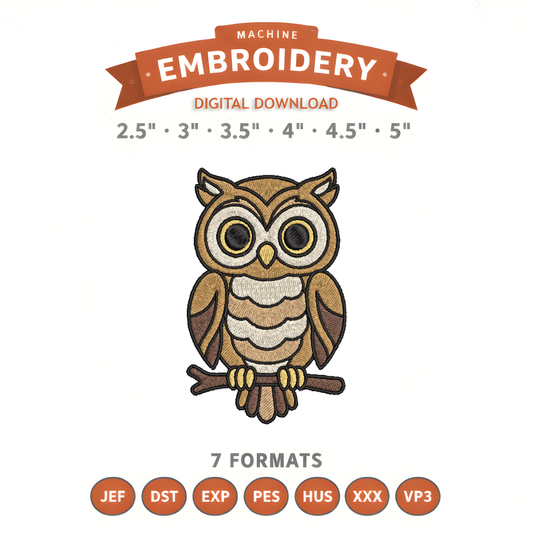 Woodland Owl Forest Animal Embroidery Design File | Digital Download | 6 Sizes & 7 Formats Included Threaded Dreams