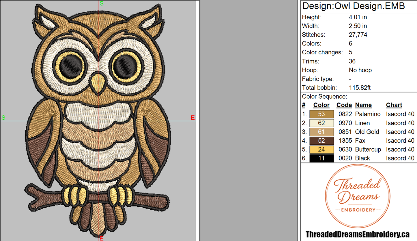 Woodland Owl Forest Animal Embroidery Design File | Digital Download | 6 Sizes & 7 Formats Included Threaded Dreams
