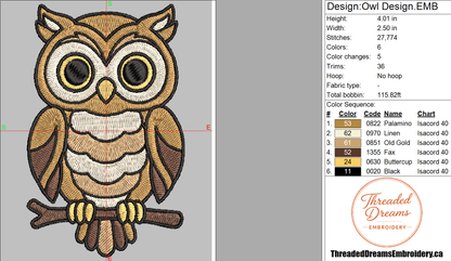 Woodland Owl Forest Animal Embroidery Design File | Digital Download | 6 Sizes & 7 Formats Included Threaded Dreams