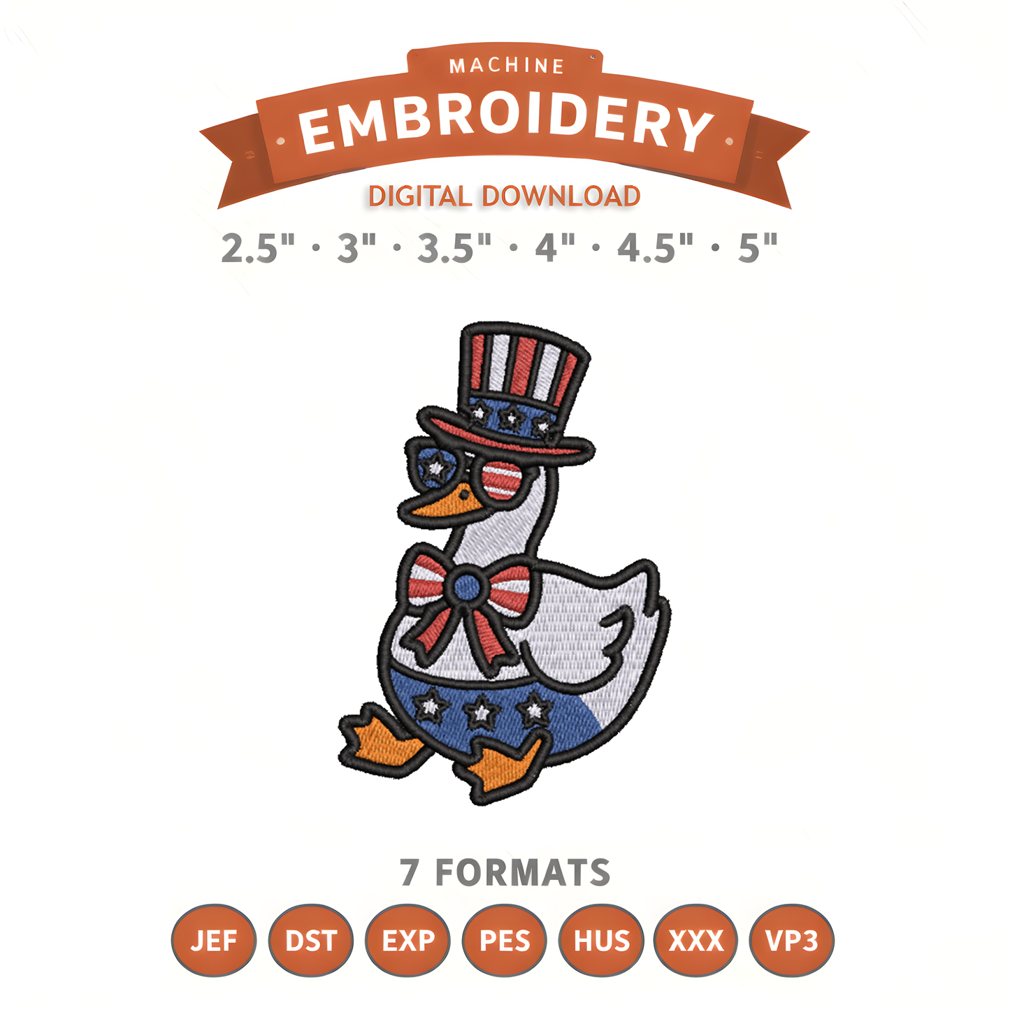 Patriotic Duck Embroidery Design File | Digital Download | 6 Sizes & 7 Formats Included Threaded Dreams