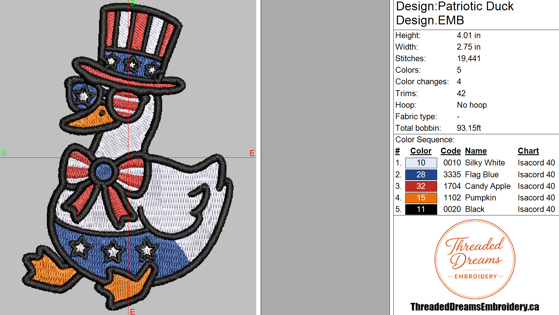 Patriotic Duck Embroidery Design File | Digital Download | 6 Sizes & 7 Formats Included Threaded Dreams