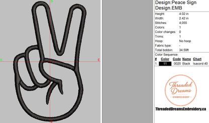 Peace Sign Embroidery Design File | Digital Download | 6 Sizes & 7 Formats Included Threaded Dreams