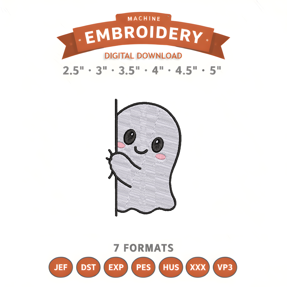 Ghost Peeking Embroidery Design File | Digital Download | 6 Sizes & 7 Formats Included Threaded Dreams