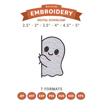 Ghost Peeking Embroidery Design File | Digital Download | 6 Sizes & 7 Formats Included Threaded Dreams