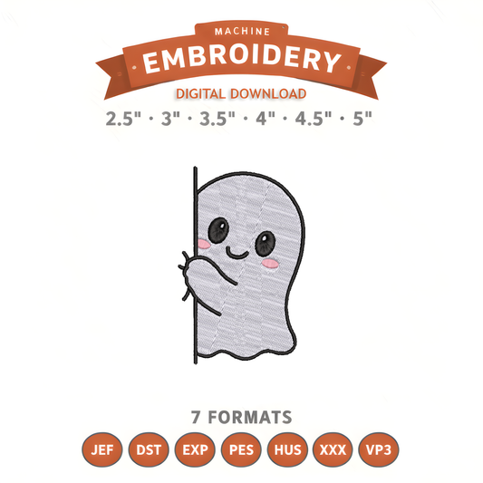 Ghost Peeking Embroidery Design File | Digital Download | 6 Sizes & 7 Formats Included Threaded Dreams