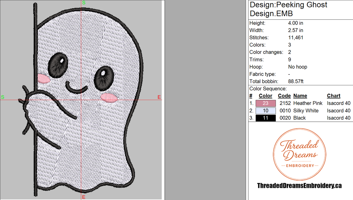 Ghost Peeking Embroidery Design File | Digital Download | 6 Sizes & 7 Formats Included Threaded Dreams
