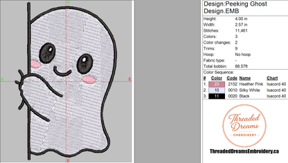 Ghost Peeking Embroidery Design File | Digital Download | 6 Sizes & 7 Formats Included Threaded Dreams