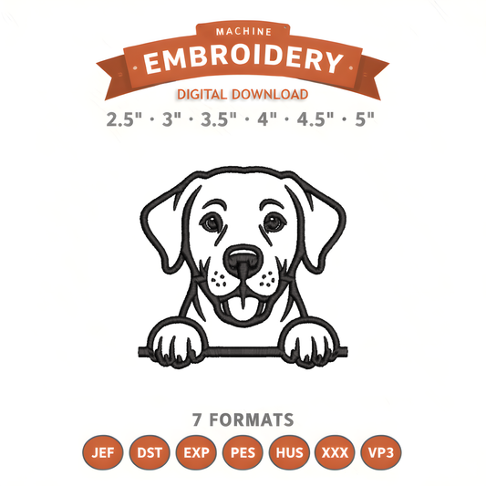 Peeking Lab Outline Embroidery Design File | Digital Download | 6 Sizes & 7 Formats Included Threaded Dreams